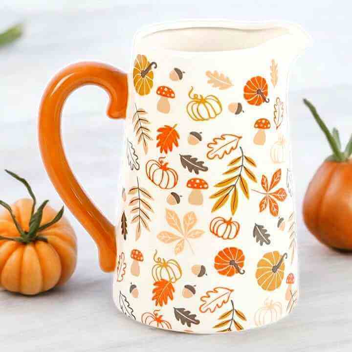 The Fashion Gift Shop: 17cm Autumn Leaves and Pumpkins Mushrooms Ceramic Jug by Jones Home & Gifts, Flower Jugs