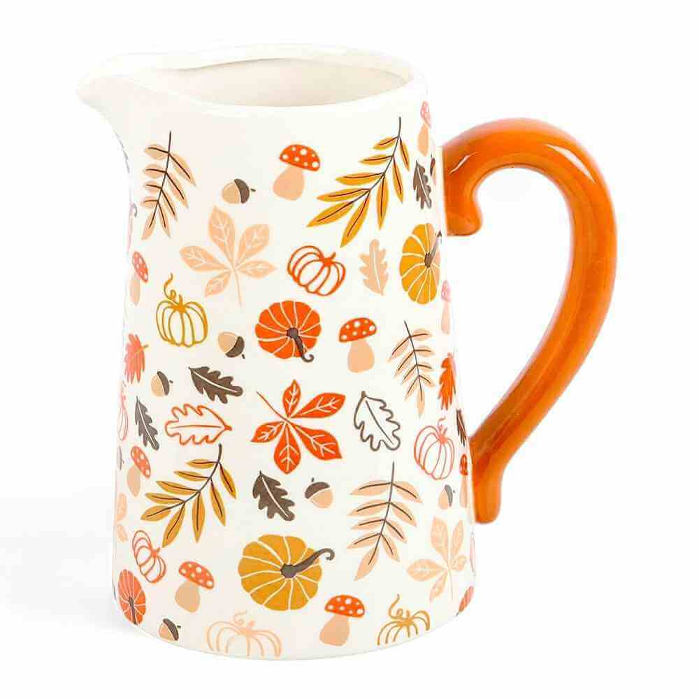 17cm Autumn Leaves and Pumpkins Mushrooms Ceramic Jug by Jones Home & Gifts