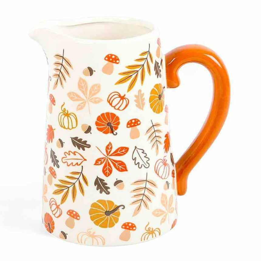 The Fashion Gift Shop: 17cm Autumn Leaves and Pumpkins Mushrooms Ceramic Jug by Jones Home & Gifts, Flower Jugs