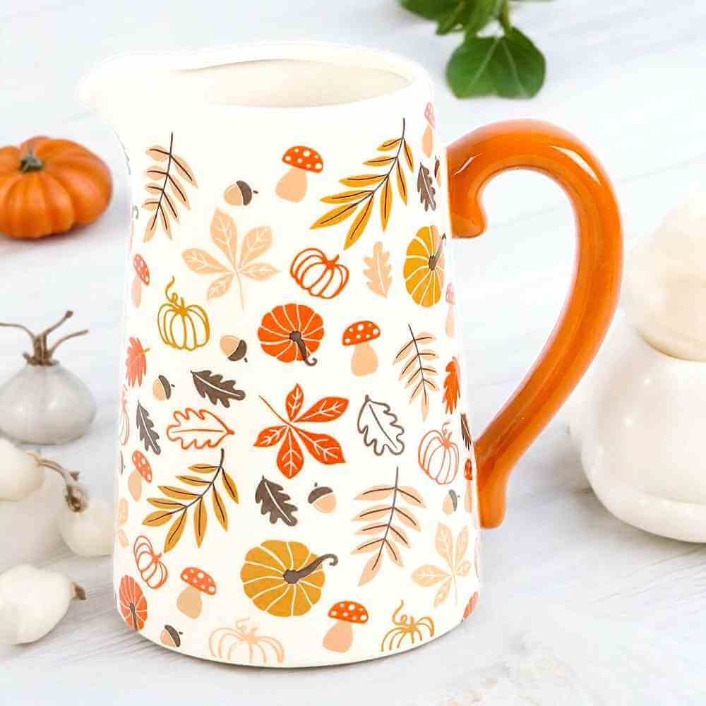 17cm Autumn Leaves and Pumpkins Mushrooms Ceramic Jug by Jones Home & Gifts