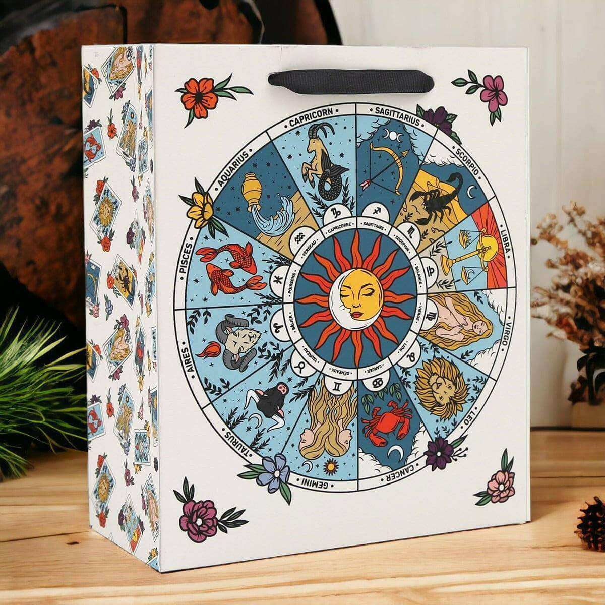 Sun and Moon Zodiac Designs Gift Bag with Astrological Signs by Sil