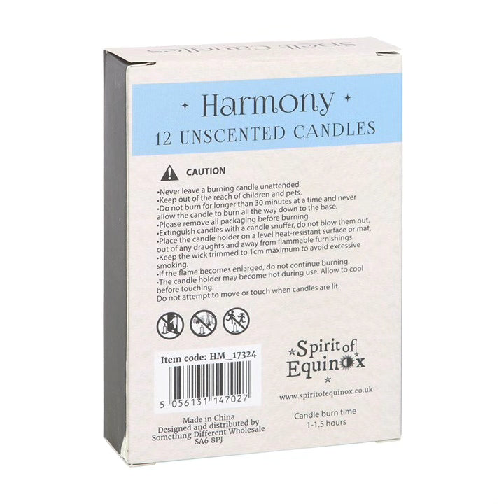 Harmony candle box back with caution instructions and item code