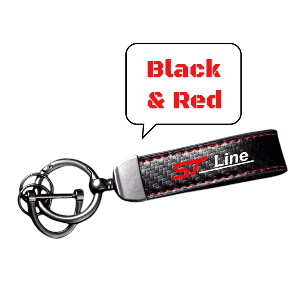 Keychain with horseshoe buckle; carbon-fibre strap with red ST Line logo and red trim