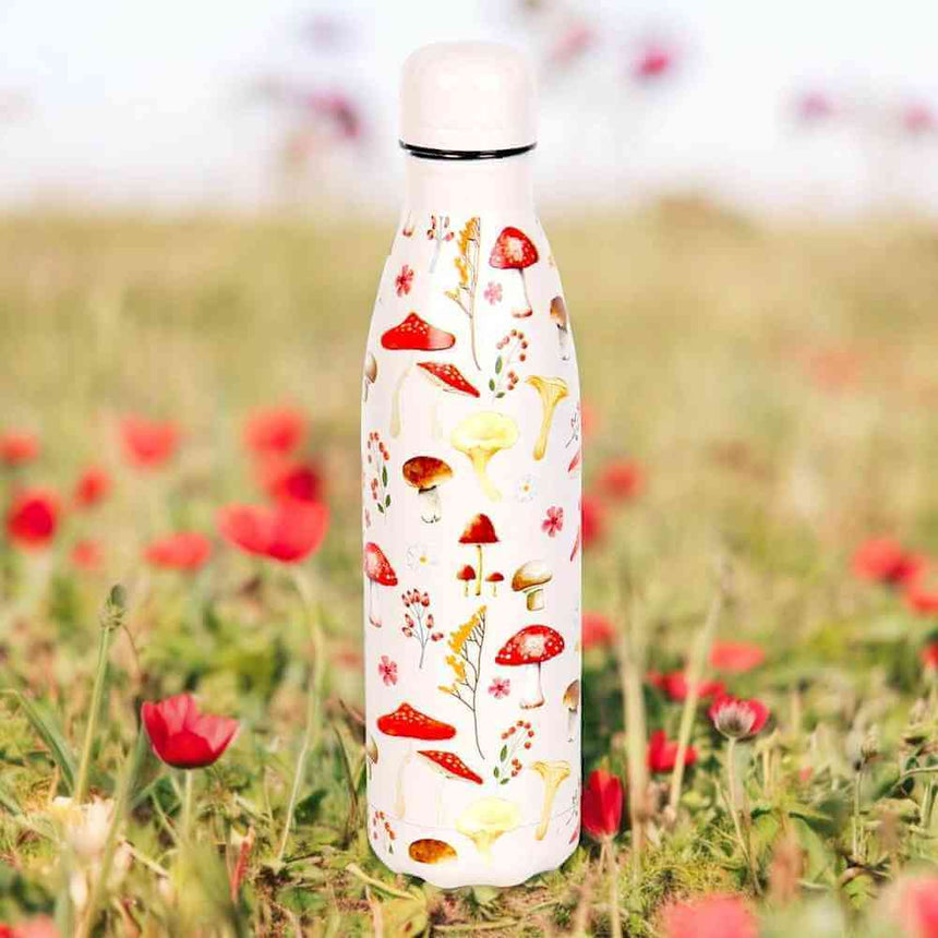 The Fashion Gift Shop: All Over Mushroom Print Metal 500ml Water Bottle Stylish by Spirit of equinox, Water Bottles
