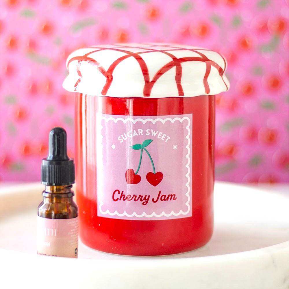 The Fashion Gift Shop: Classic Glossy Cherry - Red Jam Jar, Oil Burner and Wax Warmer, Summer, Classic by Jones Home & Gifts, Oil Burner & Wax Melters