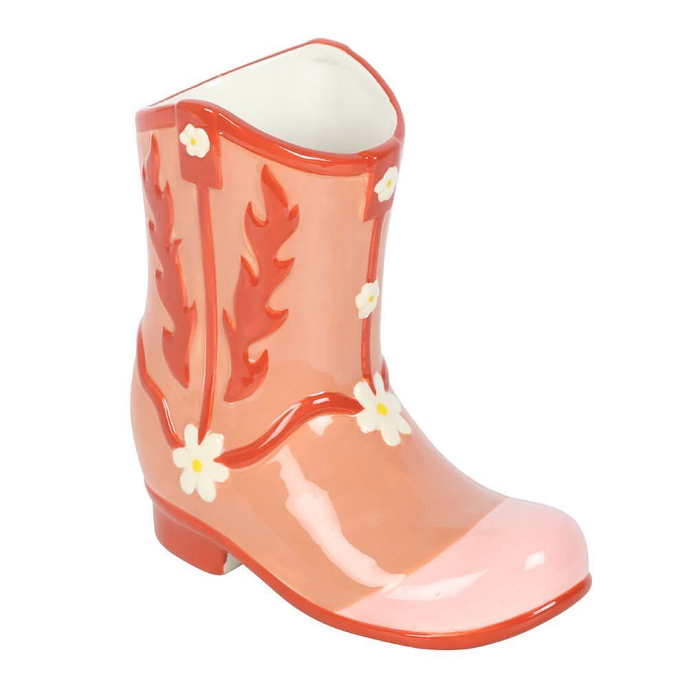 Coral Pink Cowboy Boot Flower Vase, Ideal for Cowgirls at Heart by Jones Home & Gifts