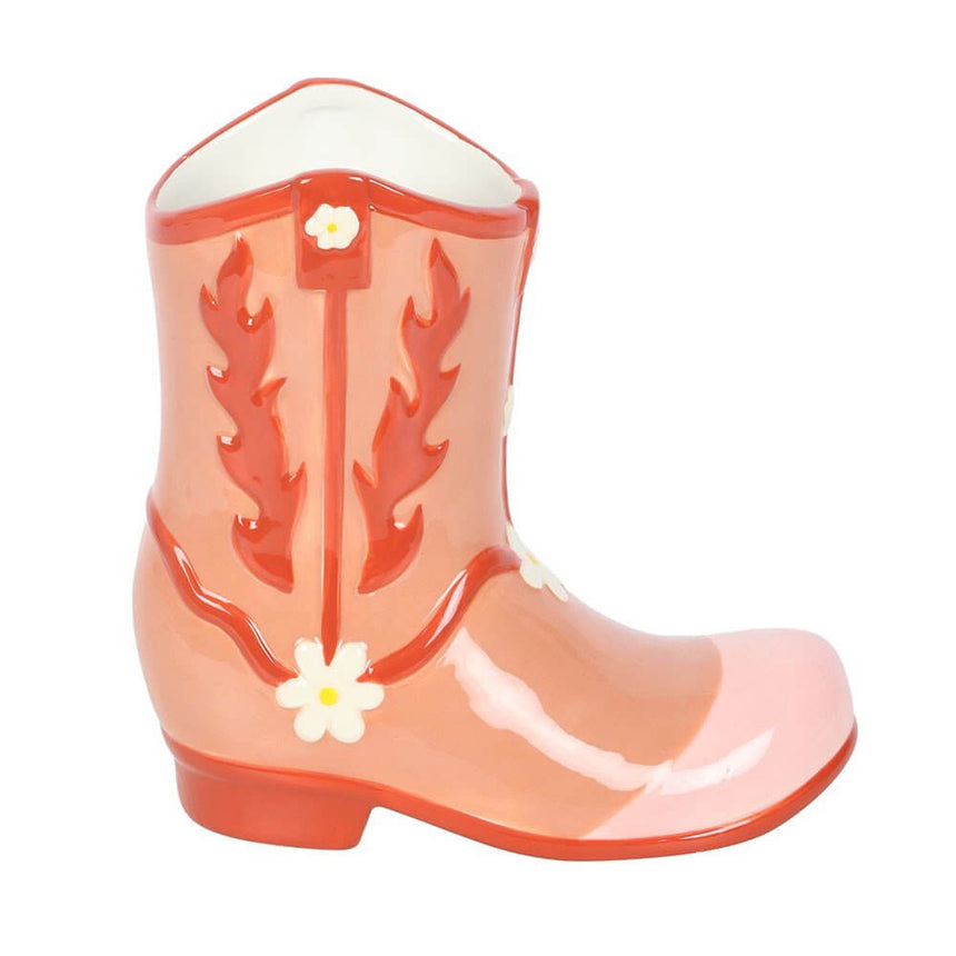 The Fashion Gift Shop: Coral Pink Cowboy Boot Flower Vase, Ideal for Cowgirls at Heart by Jones Home & Gifts, Flower Jugs