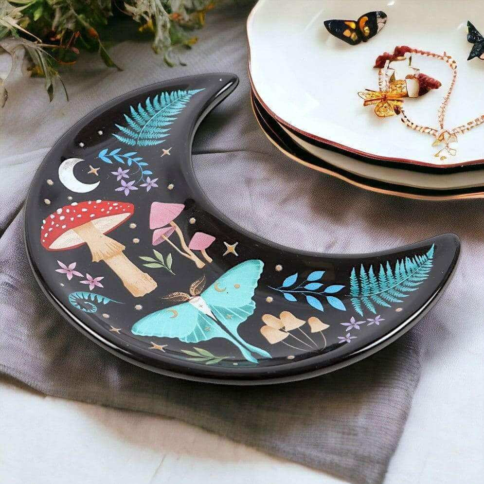 Crescent Moon Dark Forest Print Trinket Jewellery Dish by Spirit of equinox