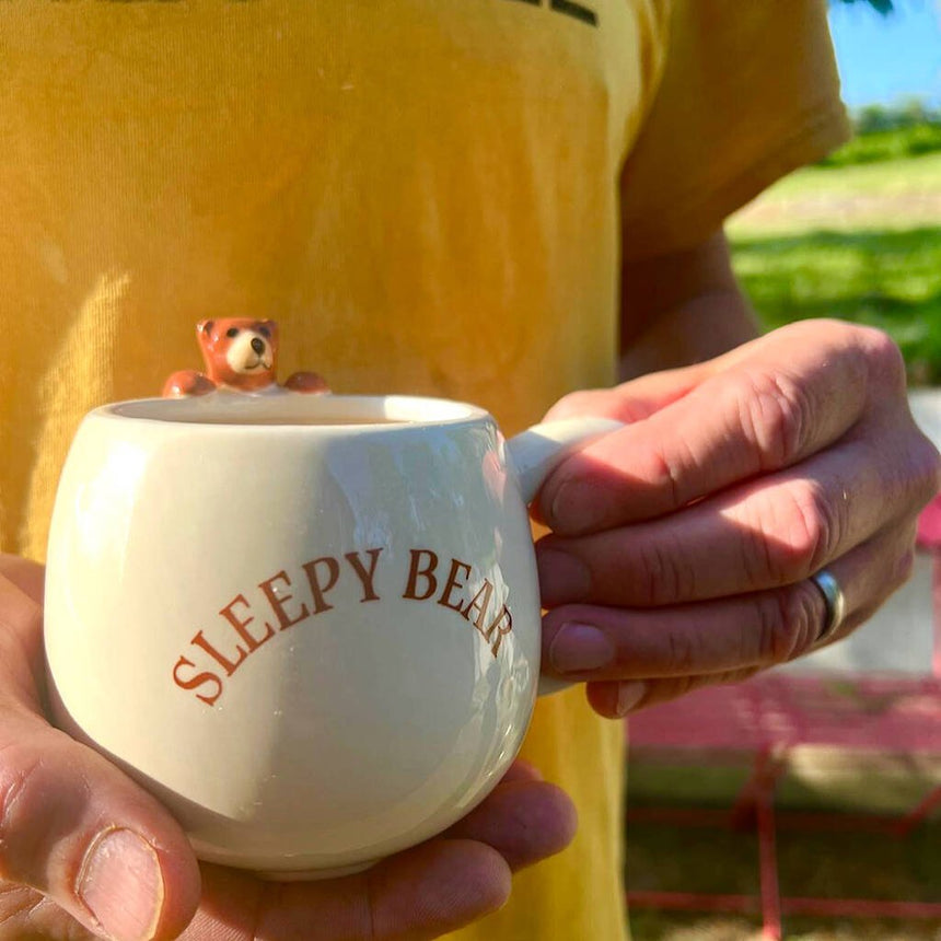 The Fashion Gift Shop: Cute Sleepy Bear Rounded Mug, Hanging 3D bear, Cosy, Cocoa Mugs by Jones Home & Gifts, Mugs and Cups