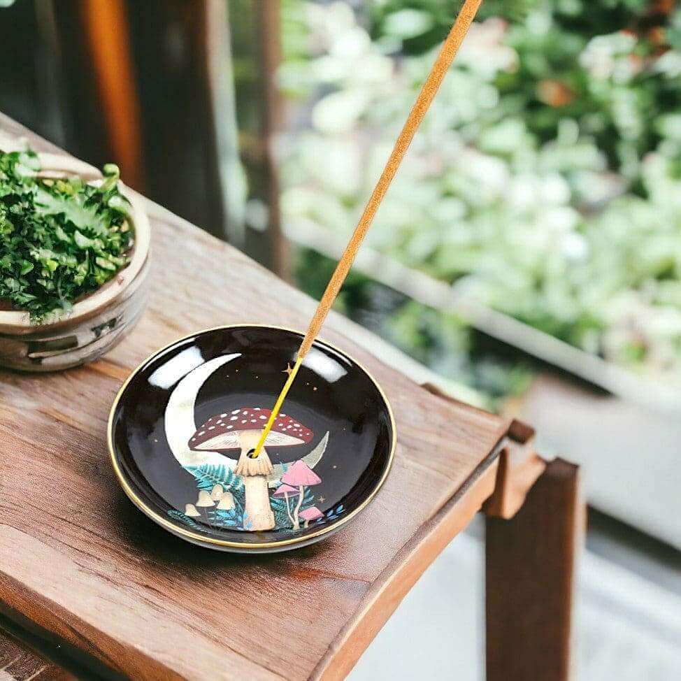 The Fashion Gift Shop: Dark Forest Mushroom Ceramic Incense Holder Plate for Home by Spirit of equinox, Incense Holders