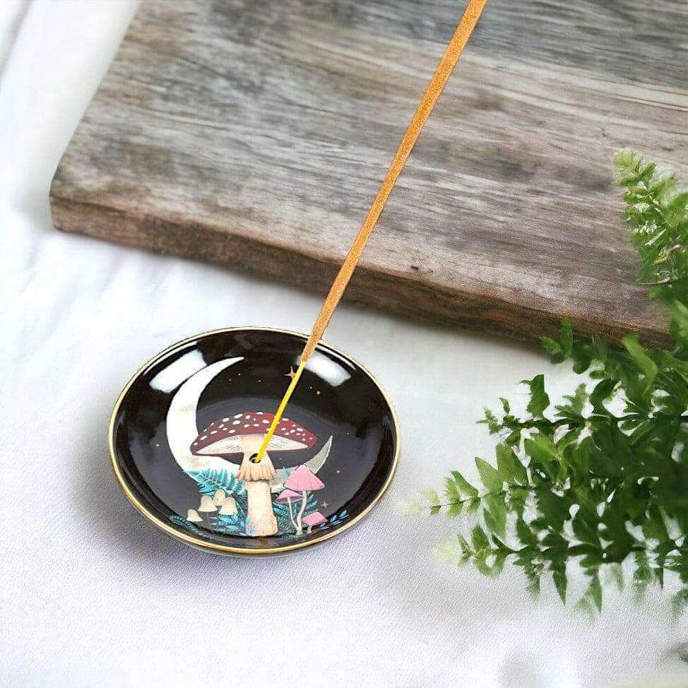 The Fashion Gift Shop: Dark Forest Mushroom Ceramic Incense Holder Plate for Home by Spirit of equinox, Incense Holders