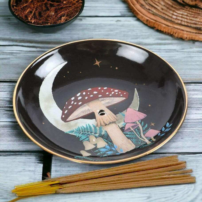The Fashion Gift Shop: Dark Forest Mushroom Ceramic Incense Holder Plate for Home by Spirit of equinox, Incense Holders