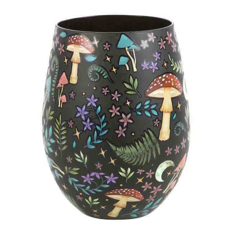 The Fashion Gift Shop: Dark Forest Print Stemless Wine Glass Gin Tumbler 500ml by Spirit of equinox, Stemless Wine Glass