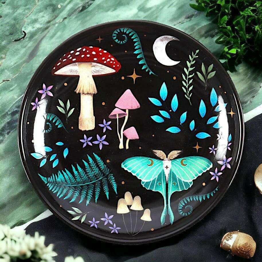 The Fashion Gift Shop: Dark Forest Print Trinket Jewellery Ceramic Round Dish Gift by Spirit of equinox, Jewellery Dish