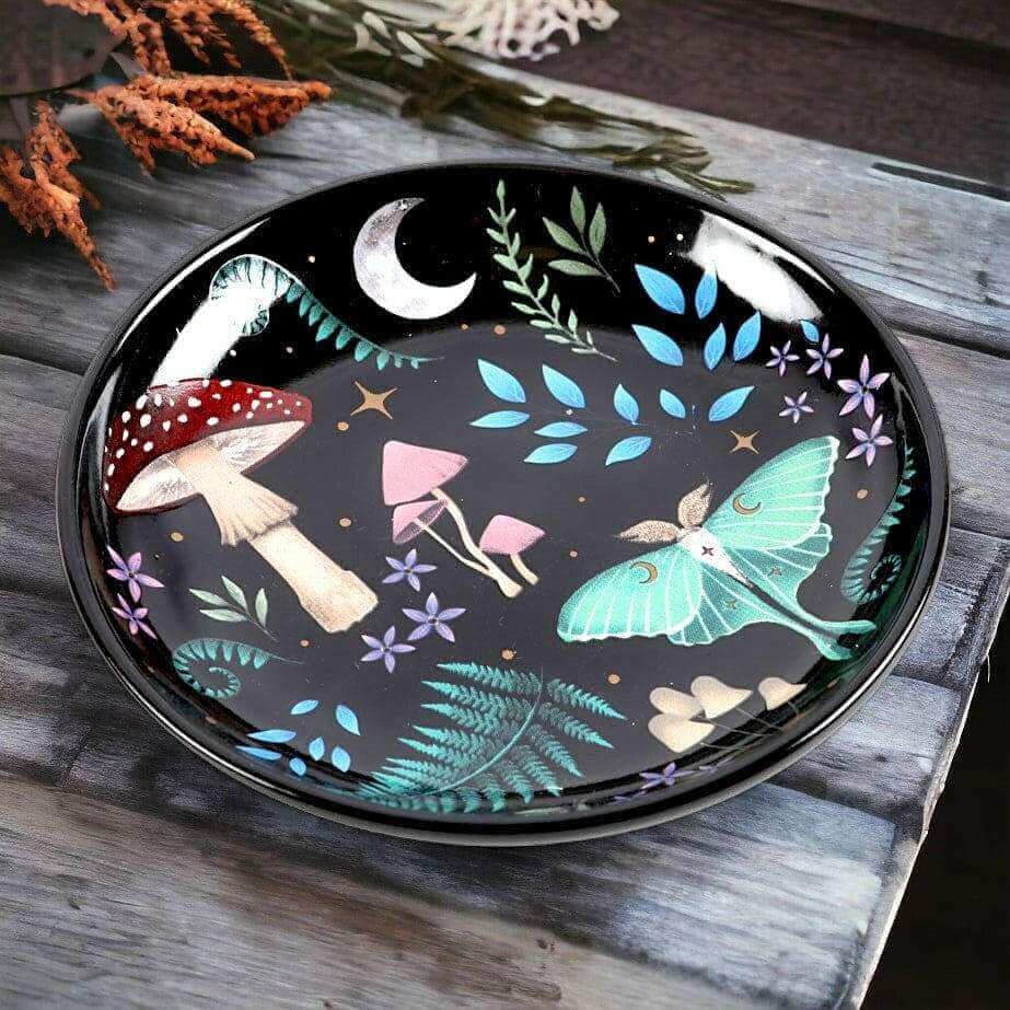 The Fashion Gift Shop: Dark Forest Print Trinket Jewellery Ceramic Round Dish Gift by Spirit of equinox, Jewellery Dish