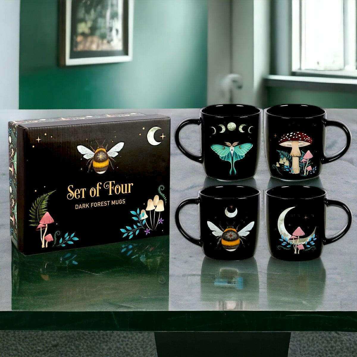 The Fashion Gift Shop: Dark Forest Set of 4 Mugs With Dark Forest Gift Box by Spirit of equinox, Mugs and Cups