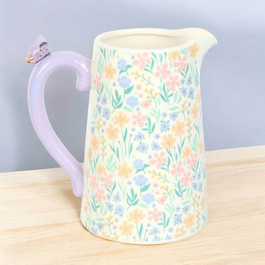 The Fashion Gift Shop: Ditsy Floral Print Spring Garden Ceramic Flower Jug with 3D Butterfly by Jones Home & Gifts, Flower Jugs