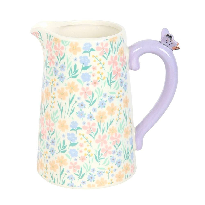 The Fashion Gift Shop: Ditsy Floral Print Spring Garden Ceramic Flower Jug with 3D Butterfly by Jones Home & Gifts, Flower Jugs