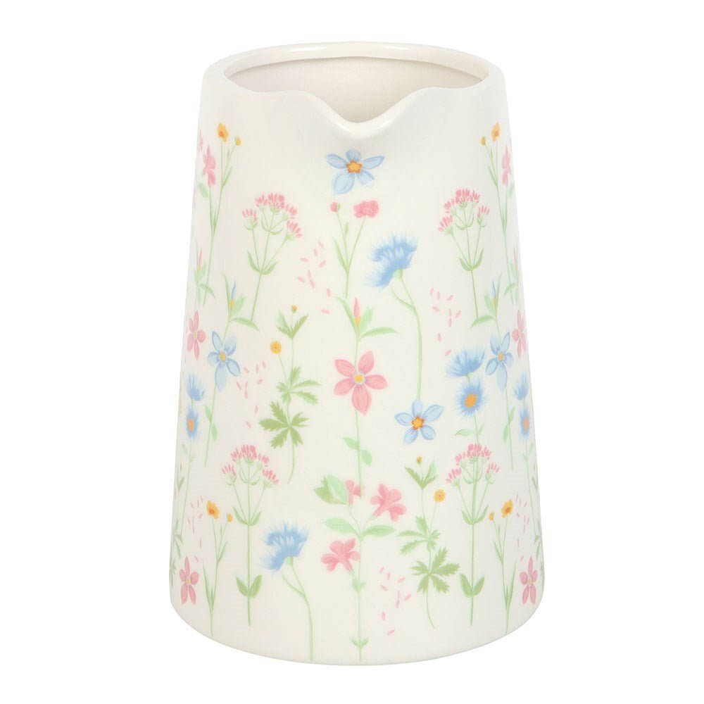 Floral Print Ceramic Flower Jug with Pale Pink Handle, Mothers Day, Teachers Gift by Jones Home & Gifts