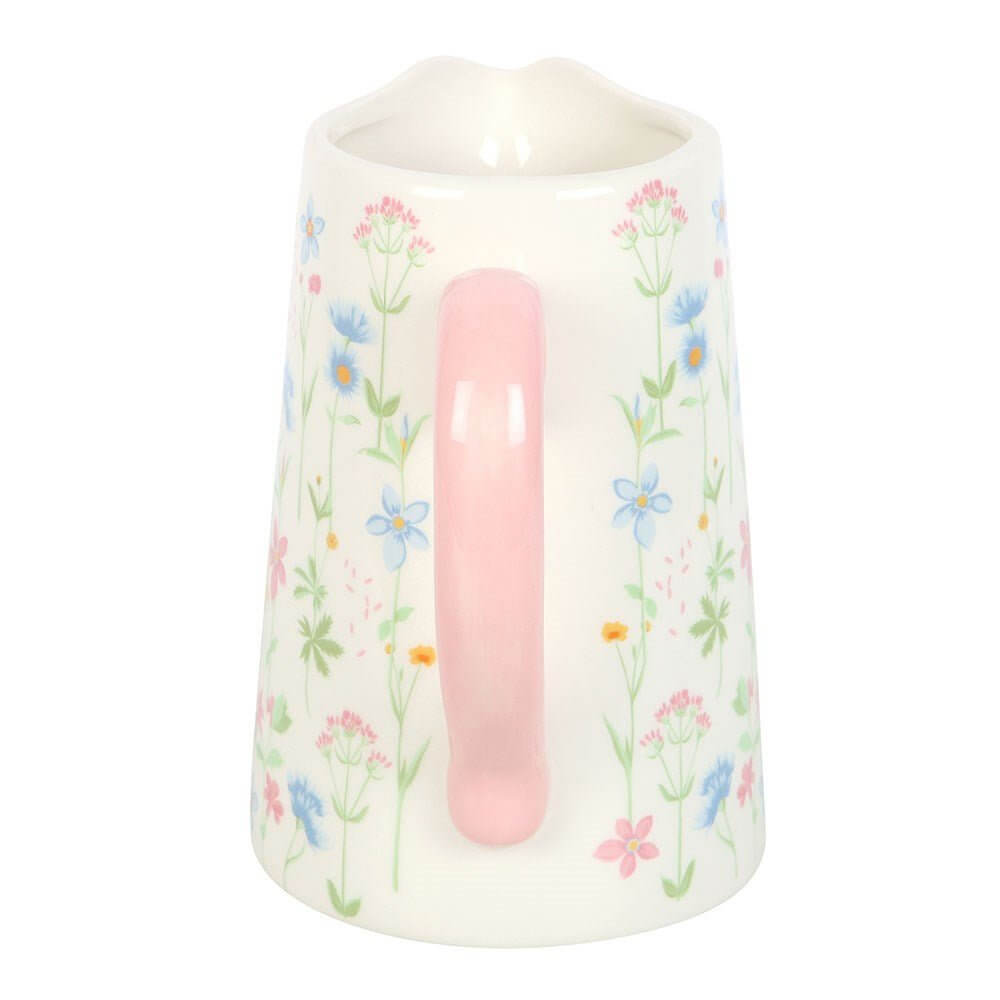 Floral Print Ceramic Flower Jug with Pale Pink Handle, Mothers Day, Teachers Gift by Jones Home & Gifts