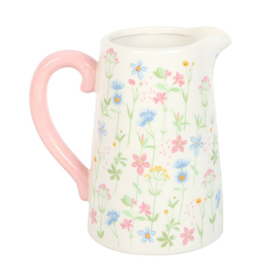 The Fashion Gift Shop: Floral Print Ceramic Flower Jug with Pale Pink Handle, Mothers Day, Teachers Gift by Jones Home & Gifts, Flower Jugs