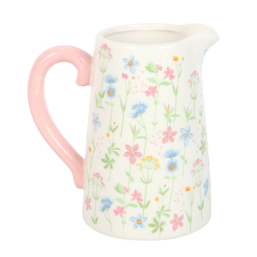 The Fashion Gift Shop: Floral Print Ceramic Flower Jug with Pale Pink Handle, Mothers Day, Teachers Gift by Jones Home & Gifts, Flower Jugs