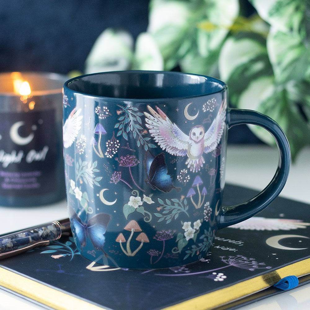 The Fashion Gift Shop: Flying Owl - Crescent Moon and Forest Plants All Over Print Ceramic Mug by Jones Home & Gifts, Mugs and Cups