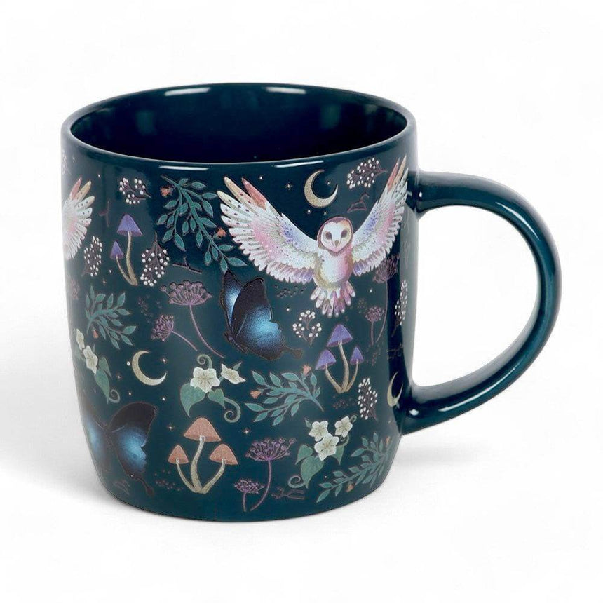 The Fashion Gift Shop: Flying Owl - Crescent Moon and Forest Plants All Over Print Ceramic Mug by Jones Home & Gifts, Mugs and Cups