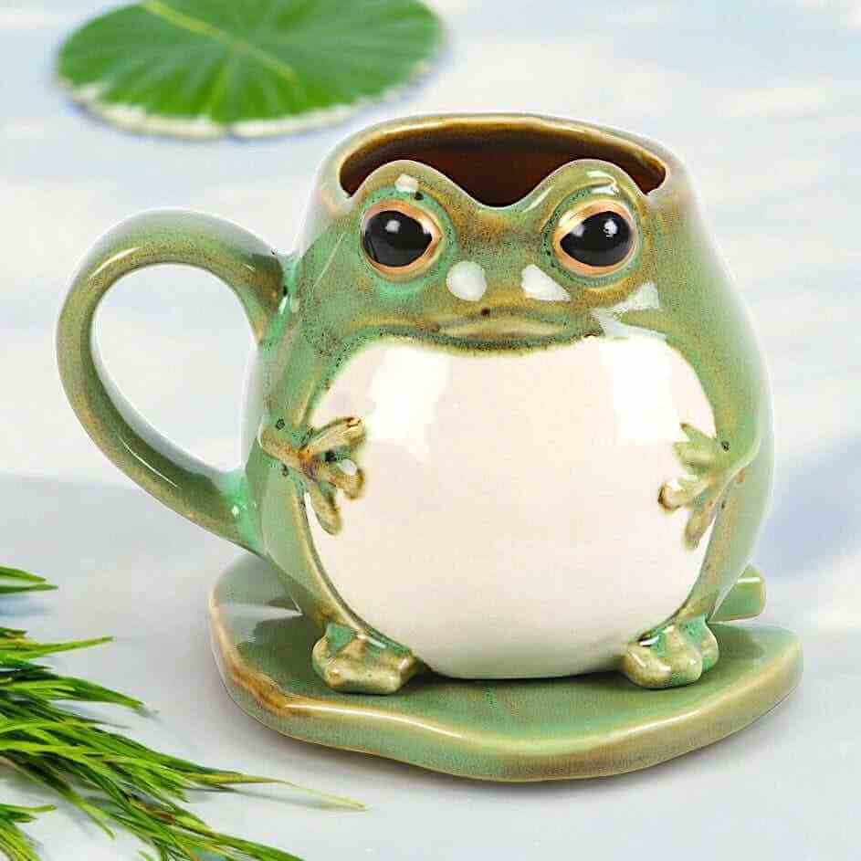 Cute Frog Shaped Mug and Lily Pad Saucer for Frog Lovers 🐸 by Jones Home & Gifts