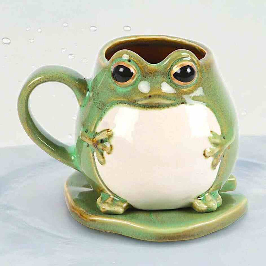 The Fashion Gift Shop: Cute Frog Shaped Mug and Lily Pad Saucer for Frog Lovers 🐸 by Jones Home & Gifts, Mugs and Cups