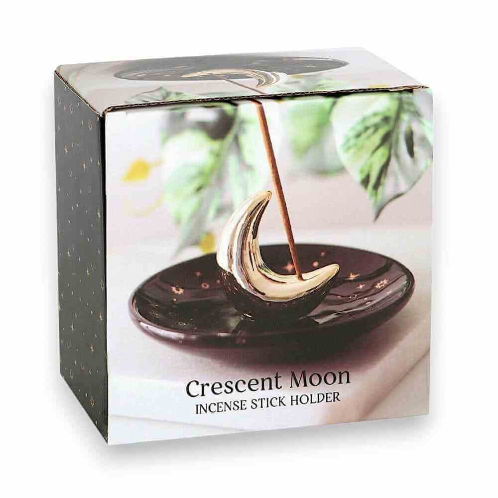 Gold Crescent Moon Incense Stick Holder with Star Detail by Jones Home & Gifts