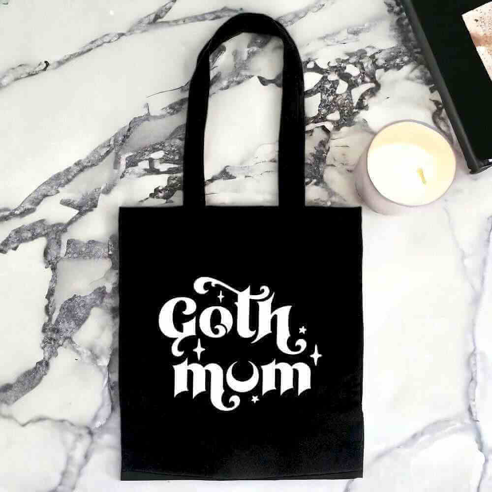 Goth Mum Polycotton Tote Bag Stylish Black Canvas Bag by Spirit of equinox