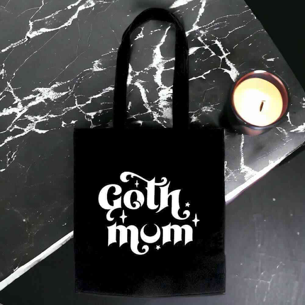 The Fashion Gift Shop: Goth Mum Polycotton Tote Bag Stylish Black Canvas Bag by Spirit of equinox, Lunch Boxes & Totes