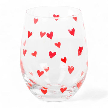 All Over Heart Print Valentine Cocktail Stemless Glass, Mothers Day Gift - The Fashion Gift Shop by Jones Home & Gifts