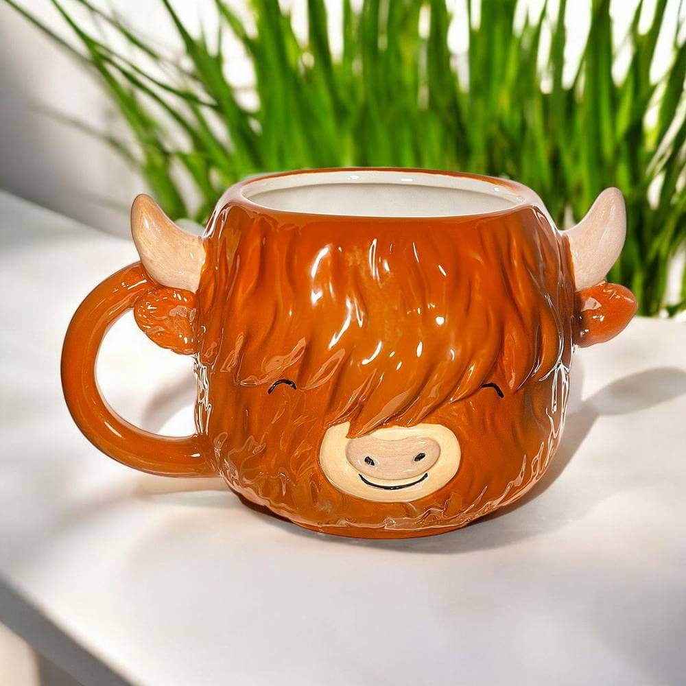 The Fashion Gift Shop: Highland Cow Shaped Mug by Sass and Belle, Mugs and Cups