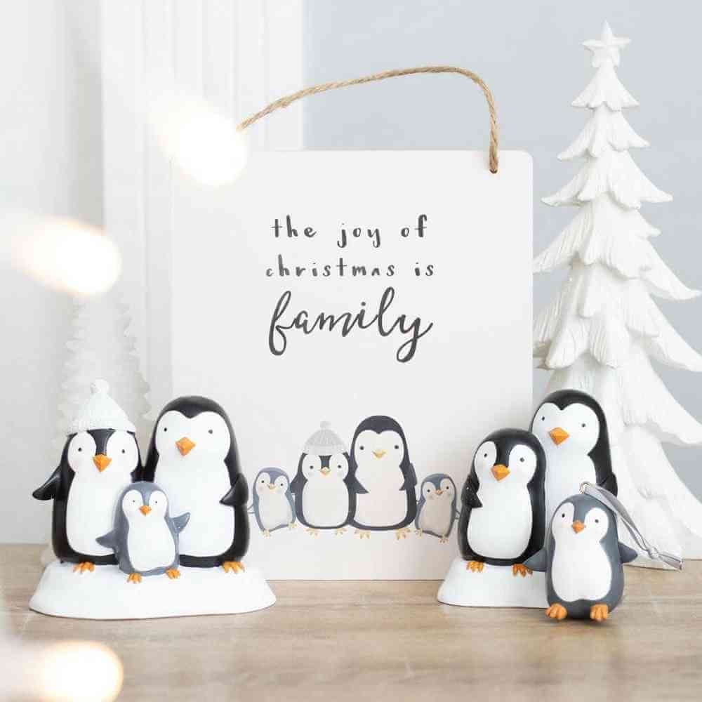 The Fashion Gift Shop: Joy of Christmas Penguin Family Hanging Sign by Jones Home & Gifts, Hanging Decoration