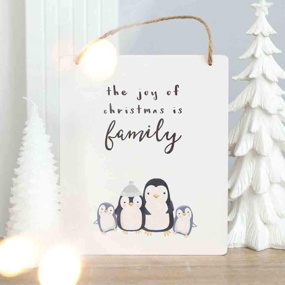 The Fashion Gift Shop: Joy of Christmas Penguin Family Hanging Sign by Jones Home & Gifts, Hanging Decoration