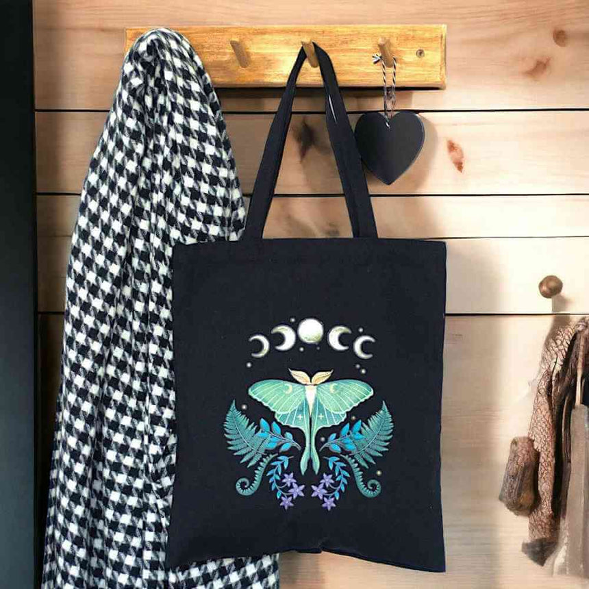 The Fashion Gift Shop: Luna Moth Polycotton Tote Bag for Everyday Use by Spirit of equinox, Lunch Boxes & Totes