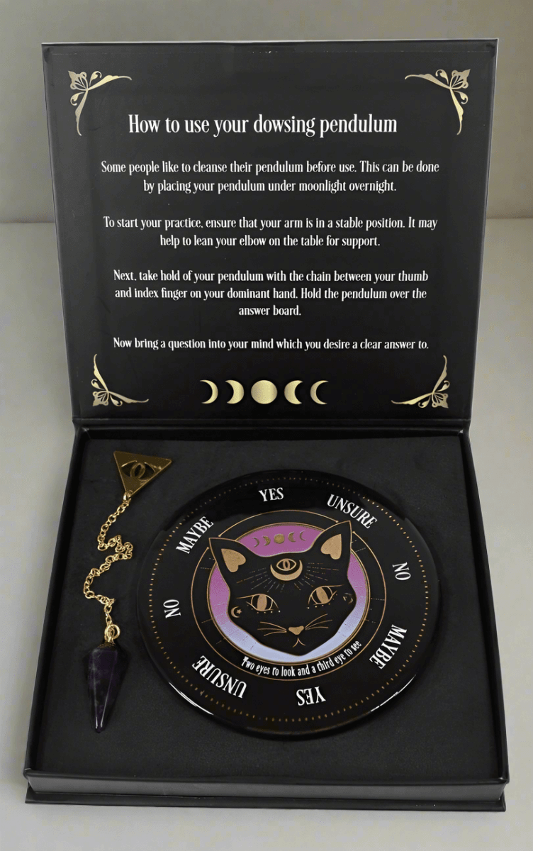 The Fashion Gift Shop: Mystic Mog Pendulum Divination Kit With Amethyst Crystal by Spirit of equinox, Pendulum Divination Kit