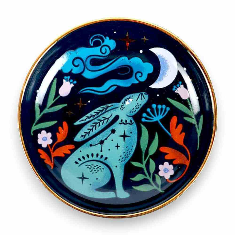 The Fashion Gift Shop: Mystical Midnight Hare Ceramic Trinket Dish for Jewelry by Spirit of equinox, Jewellery Dish