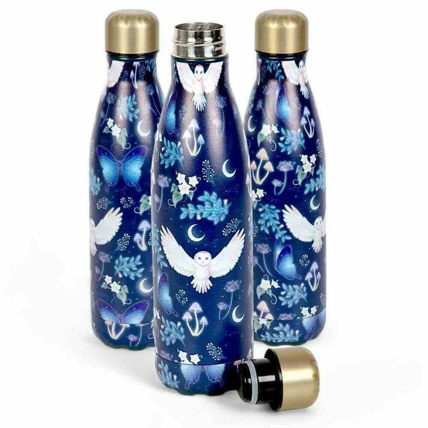 The Fashion Gift Shop: Night Flight Owl Print Metal Water Bottle for Stylish Hydration by Spirit of equinox, Water Bottles