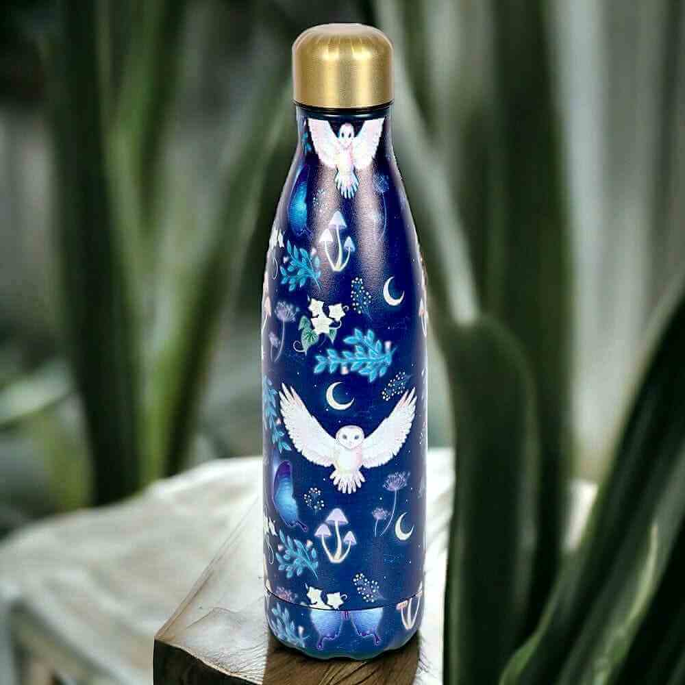 The Fashion Gift Shop: Night Flight Owl Print Metal Water Bottle for Stylish Hydration by Spirit of equinox, Water Bottles