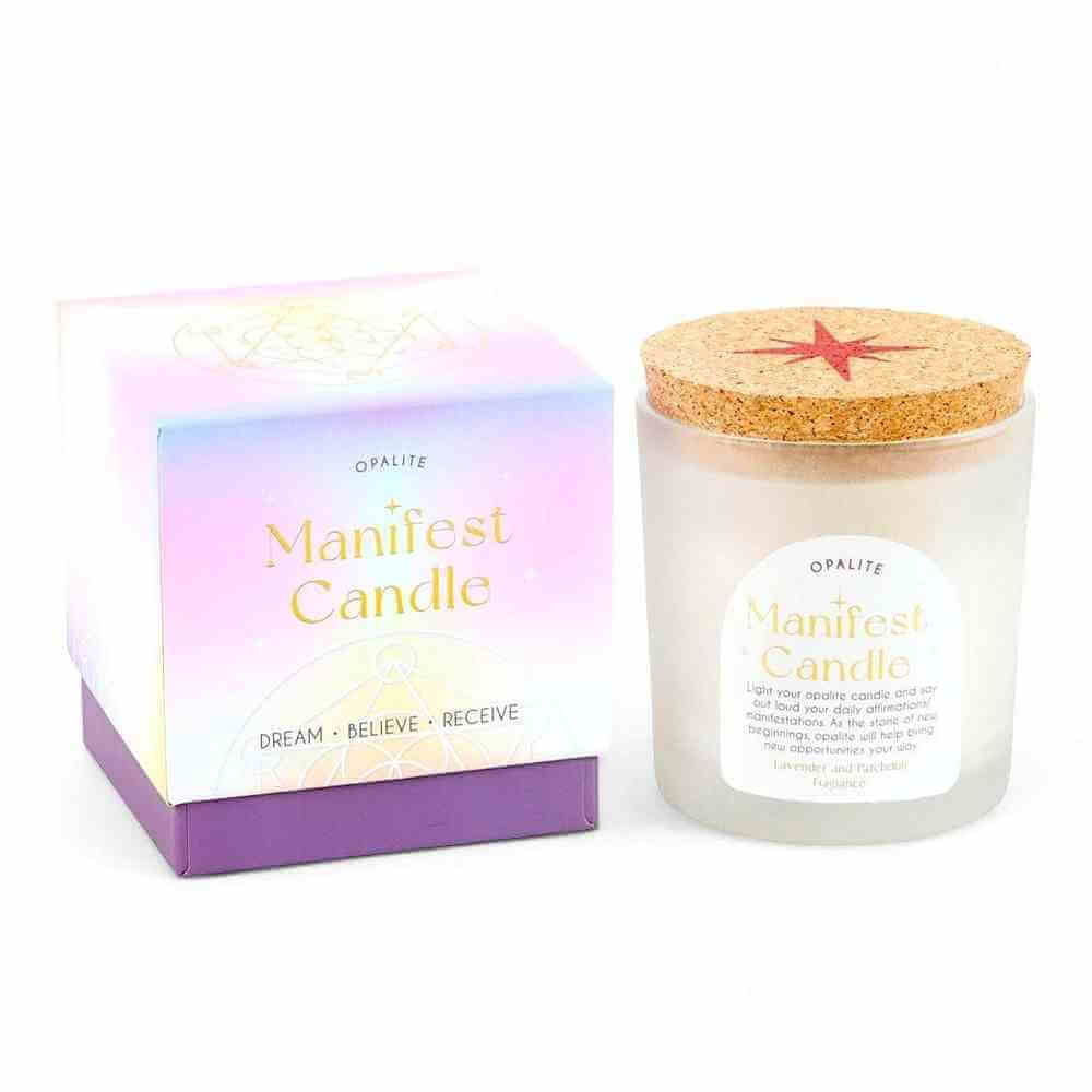 The Fashion Gift Shop: Opalite Crystal Lavender & Patchouli Manifestation Candle by Jones Home & Gifts, Candles
