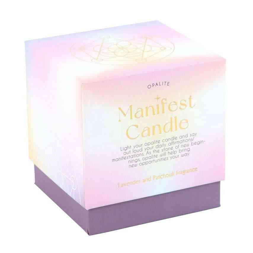 The Fashion Gift Shop: Opalite Crystal Lavender & Patchouli Manifestation Candle by Jones Home & Gifts, Candles