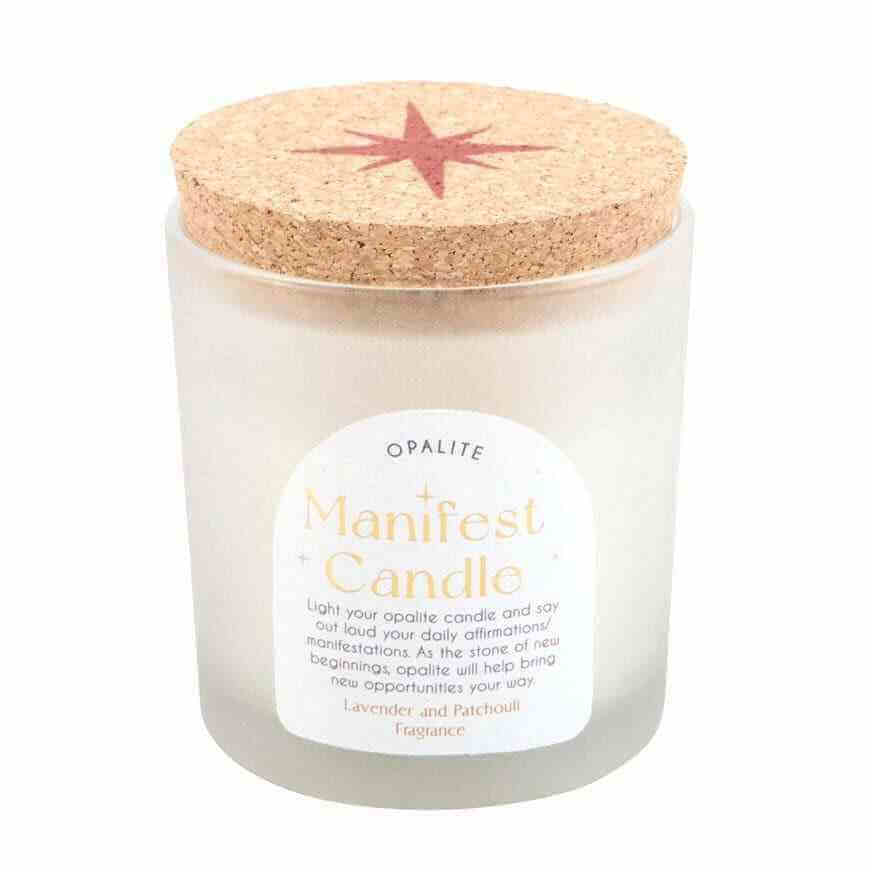 The Fashion Gift Shop: Opalite Crystal Lavender & Patchouli Manifestation Candle by Jones Home & Gifts, Candles