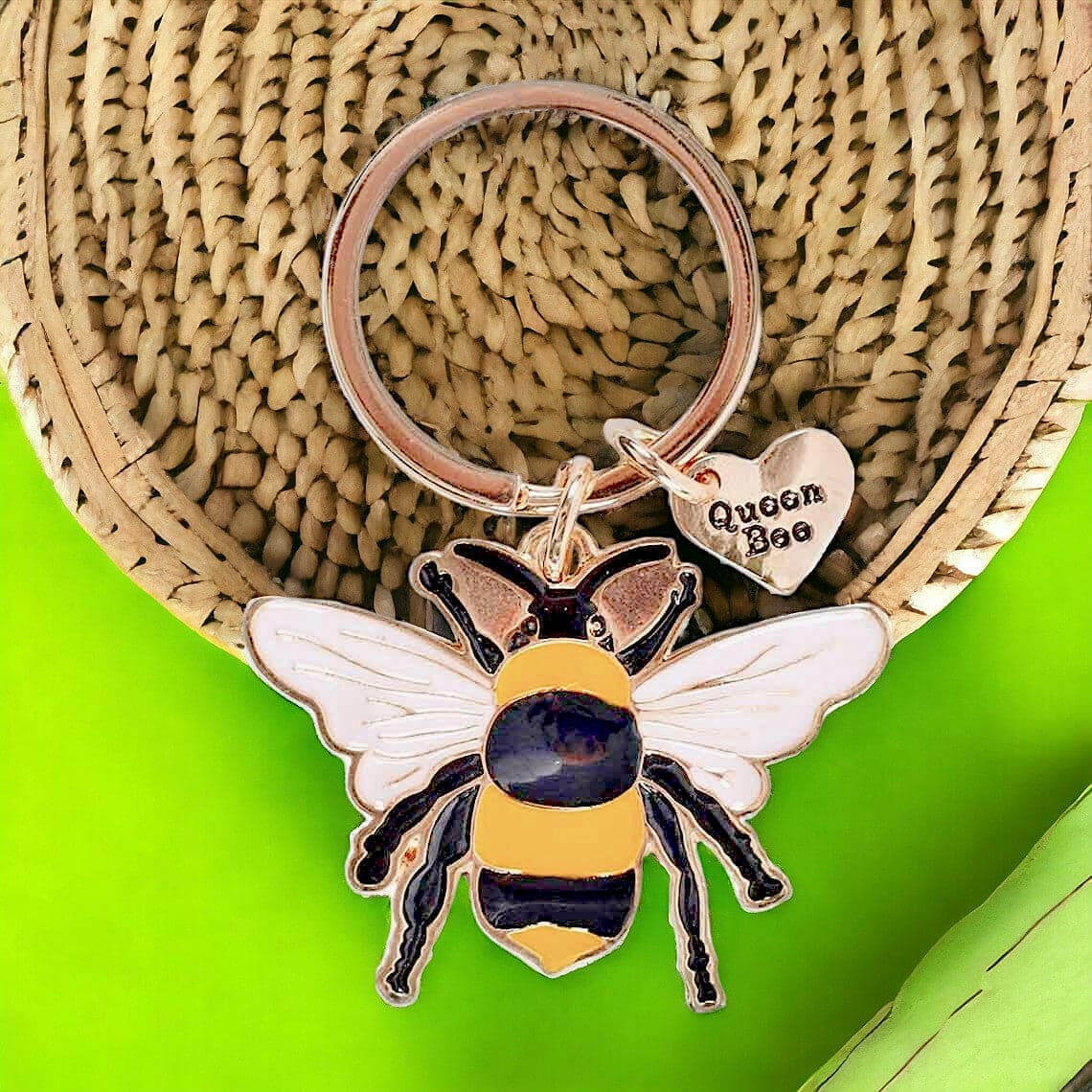 Queen Bee Enamel Keyring Bag Charm with Matching Display Card by Jones Home & Gifts