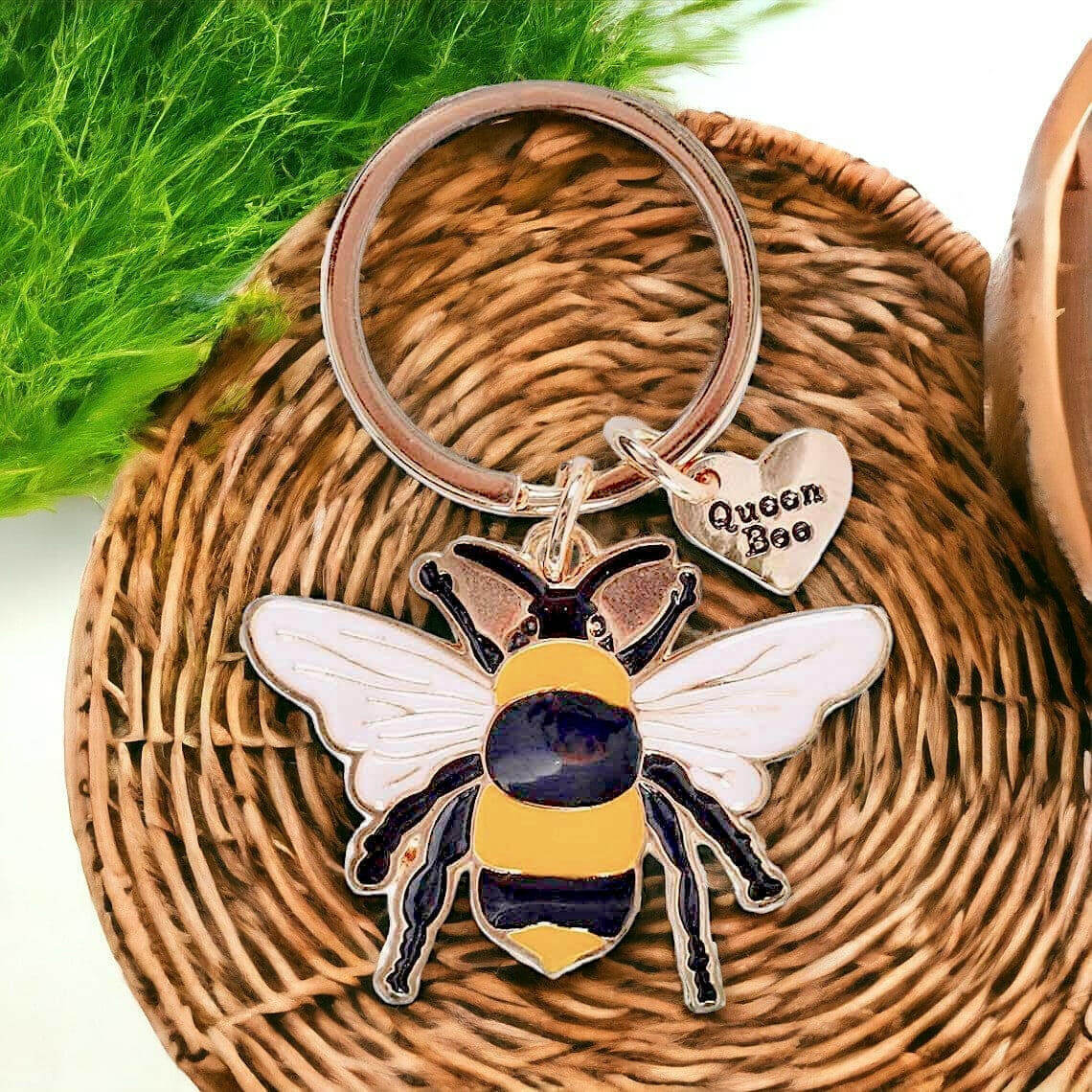 Queen Bee Enamel Keyring Bag Charm with Matching Display Card by Jones Home & Gifts
