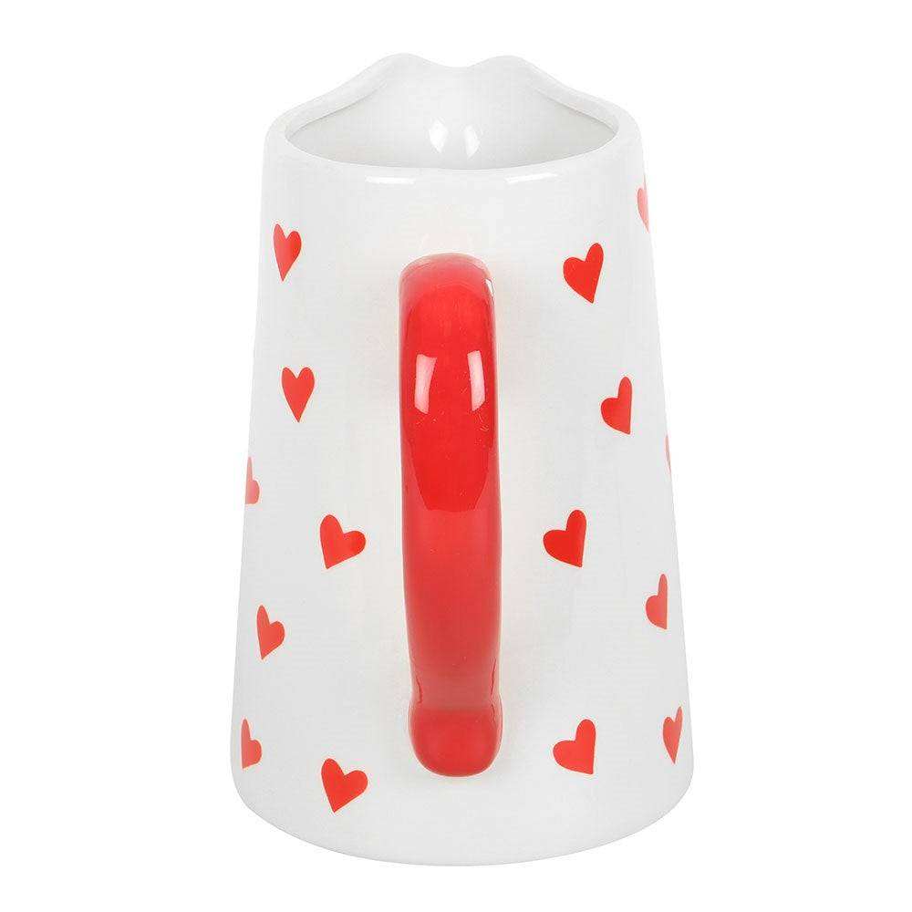 Red Heart Print Ceramic White Flower Jug, Valentines Gift for Her by Jones Home & Gifts
