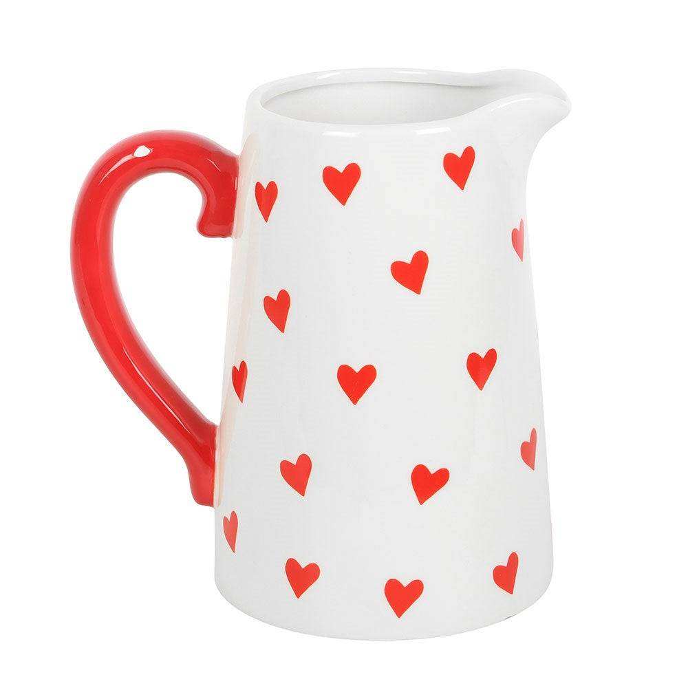 Red Heart Print Ceramic White Flower Jug, Valentines Gift for Her by Jones Home & Gifts