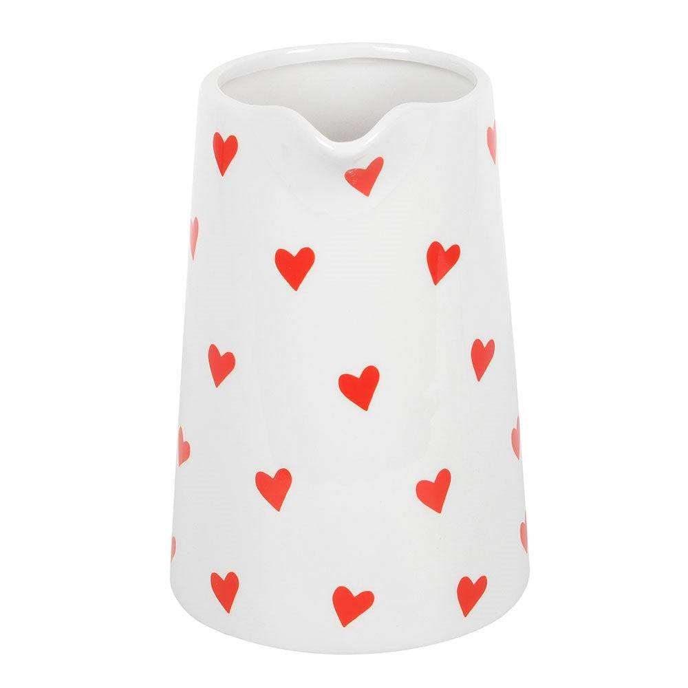 Red Heart Print Ceramic White Flower Jug, Valentines Gift for Her by Jones Home & Gifts